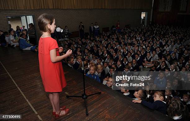 Amira Willighagen performs at Laerskool Van Riebeeck on March 6, 2014 in Kempton Park, South Africa. The 9-year-old was a hit on YouTube after she...