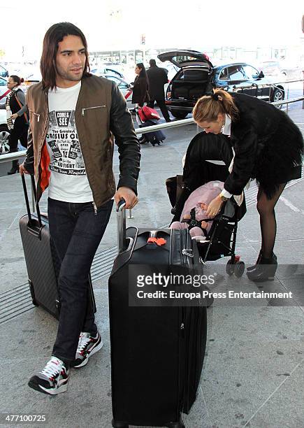 Monaco football player Radamel Falcao, his wife Lorelei Taron and their daughter Dominique are seen on March 6, 2014 in Madrid, Spain.
