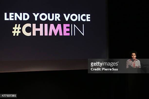 Mariane Pearl attends a press conference for 'Chime for Change Launches App and Unveils New Strategic Partnership at Le Royal Monceau on March 7,...