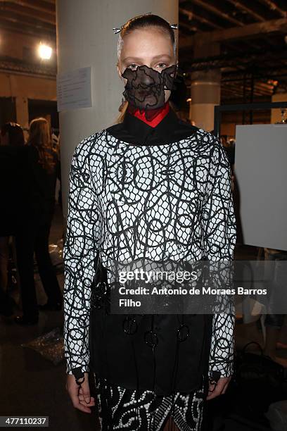 Model poses prior the Masha Ma show as part of the Paris Fashion Week Womenswear Fall/Winter 2014-2015 on March 5, 2014 in Paris, France.