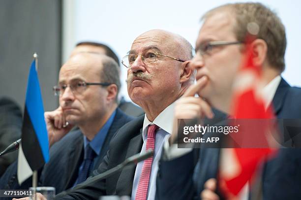 Hungarian Foreign Minister Janos Martonyi attends a meeting of the foreign ministers from the Nordic, Baltic and Visegrad countries in Narva, Estonia...