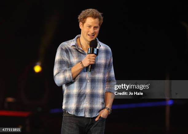 Prince Harry speaks on stage for We Day UK event at Wembley Arena on March 7, 2014 in London, United Kingdom.