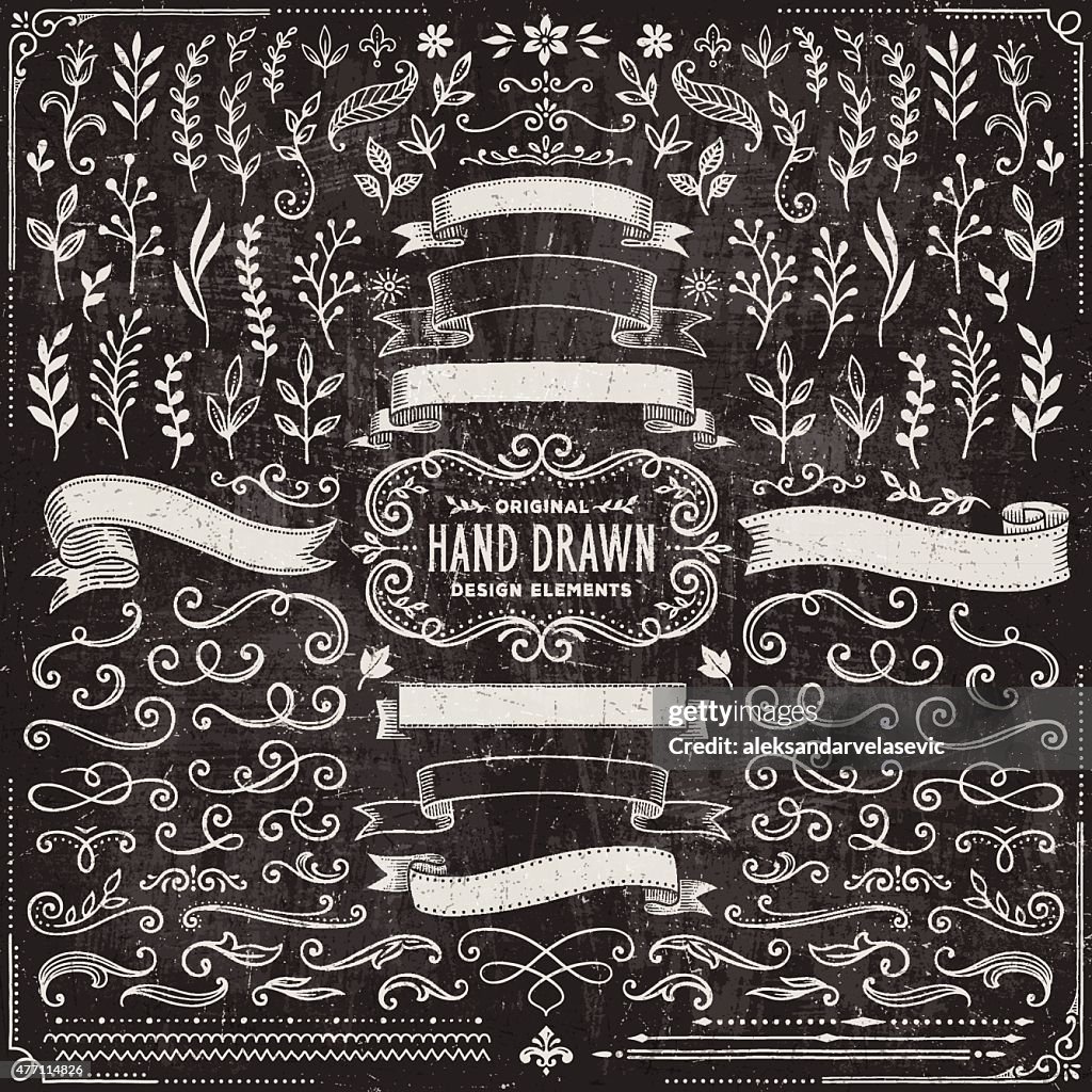 Chalkboard Banners, Leaves,Flowers, Branches and Swirls