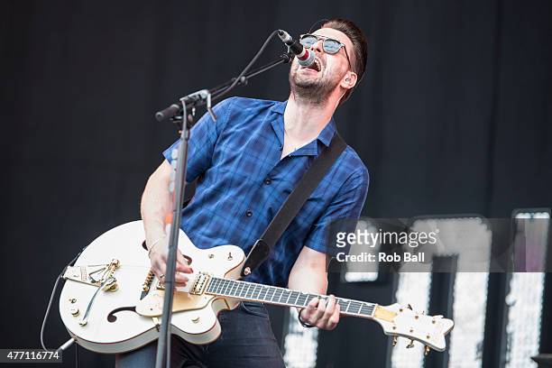 Liam Fray from The Courteeners performs on Day 4 of the Isle of Wight Festival at Seaclose Park on June 14, 2015 in Newport, Isle of Wight.