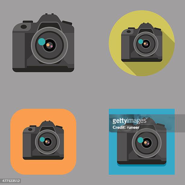 flat dslr icons | kalaful series - digital single lens reflex camera stock illustrations