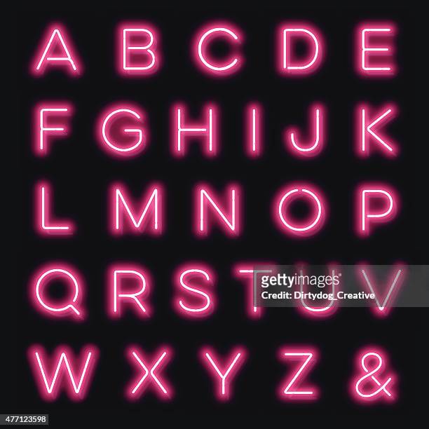 vektor-neon buchstaben des alphabets in pink - bright stock-grafiken, -clipart, -cartoons und -symbole