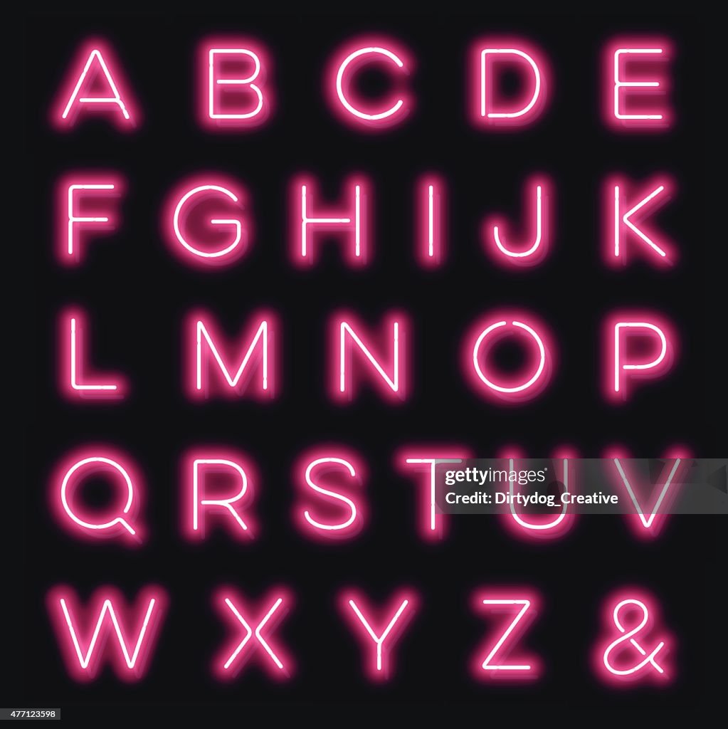Vector alfabeto de letras de neon cor-de-rosa