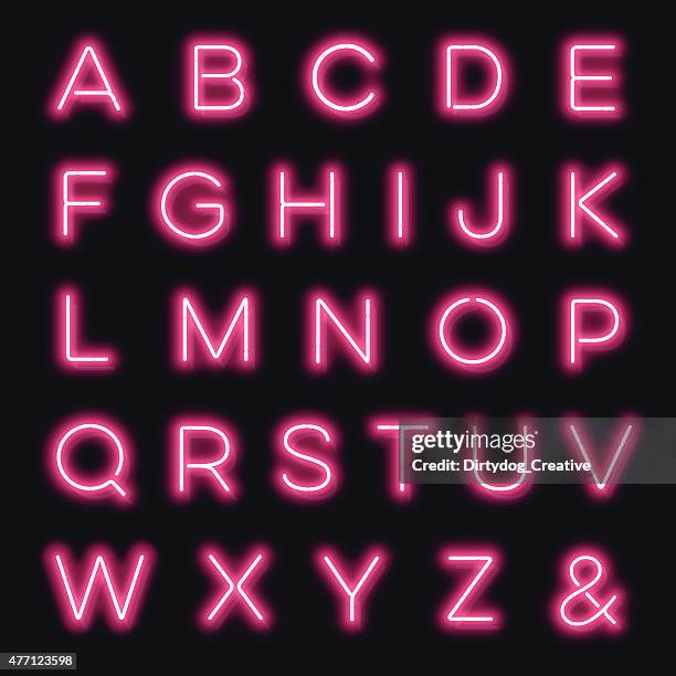 ilustrações, clipart, desenhos animados e ícones de vector alfabeto de letras de neon cor-de-rosa - abc