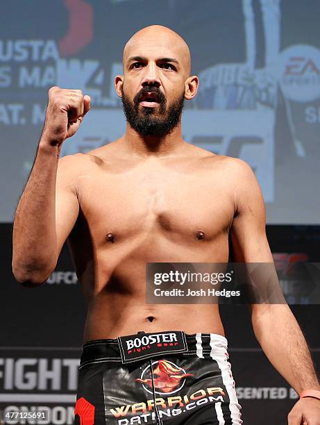 Cyrille Diabate weighs in during the UFC weigh-in event at the O2 Arena on March 7, 2014 in London, England.