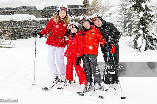 Princess Elisabeth, Princess Eleonore, Prince Gabriel and Prince Emmanuel of Belgium pose for a photograph during their winter holidays on March 3,...