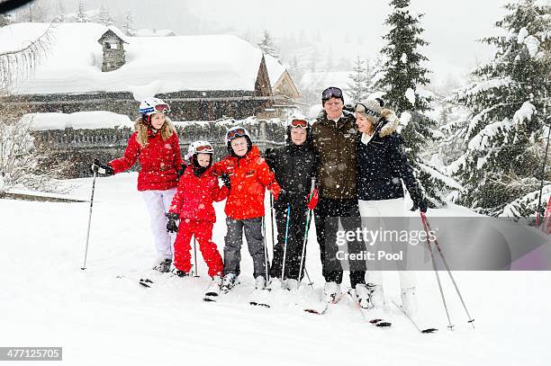 Princess Elisabeth, Princess Eleonore, Prince Emmanuel, Prince Gabriel, King Philippe and Queen Mathilde of Belgium pose for a photograph during...