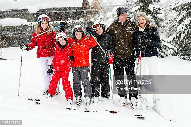 Princess Elisabeth, Princess Eleonore, Prince Emmanuel, Prince Gabriel, King Philippe and Queen Mathilde of Belgium pose for a photograph during...