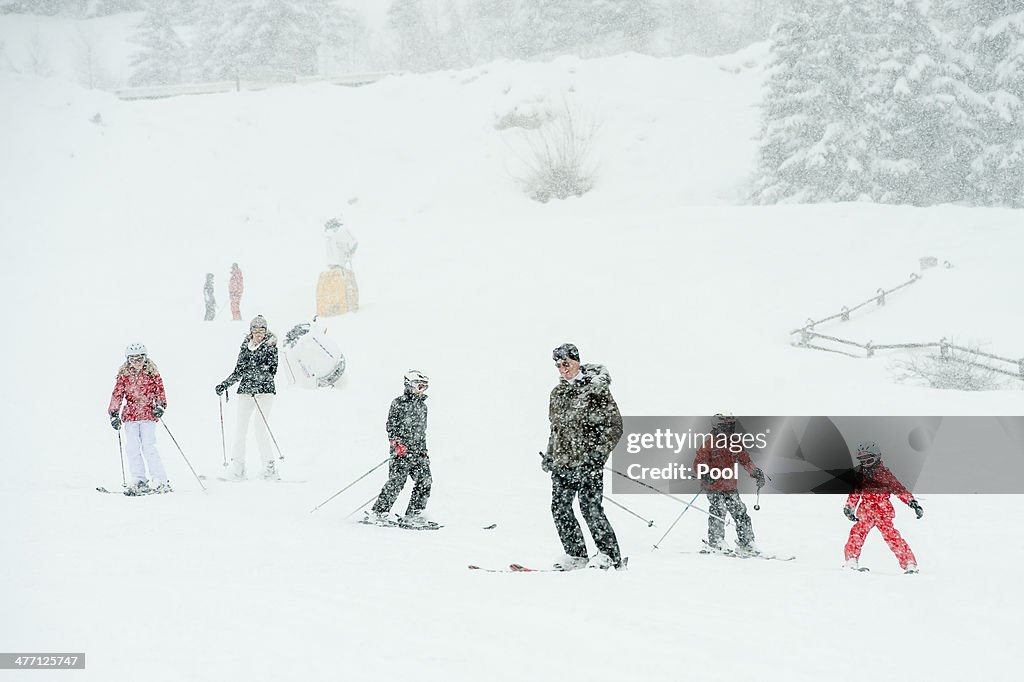 King Philippe And Queen Mathilde Of Belgium On Family Skiing Holiday