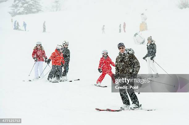 The Royal Famliy of Belgium skies during their winter holidays on March 3, 2014 in Verbier, Switzerland.