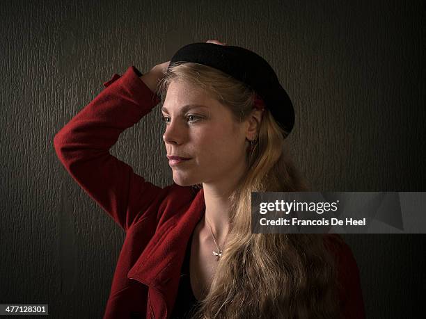 young blond woman - close up of beautiful young blonde woman with black hat stock pictures, royalty-free photos & images