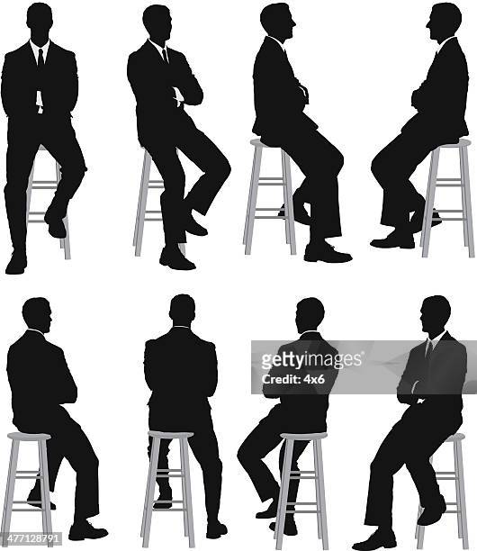 illustrazioni stock, clip art, cartoni animati e icone di tendenza di più silhouette di un uomo d'affari seduto - stare seduto