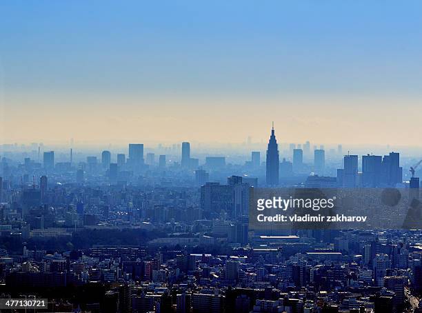 hazy tokyo cityscape - japan city stock pictures, royalty-free photos & images