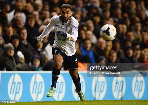 Aaron Lennon of Tottenham in action during the Barclays Premier League match between Tottenham Hotspur and Cardiff City at White Hart Lane on March...