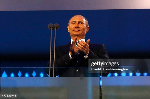 Russian president, Vladimir Putin addresses the crowd during the Opening Ceremony of the Sochi 2014 Paralympic Winter Games at Fisht Olympic Stadium...