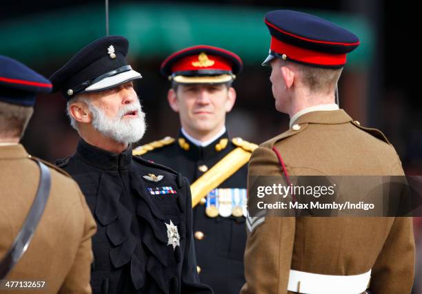 Prince Michael of Kent inspects the troops during the 76 Battery, Royal Artillery Pass Off Parade at Alexander Barracks on March 7, 2014 in...