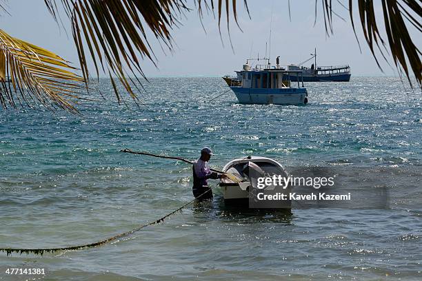 Fisherman anchors his boat on January 24, 2014 in San Andres, Colombia. Colombia has a territorial dispute with Nicaragua regarding San Andres,...