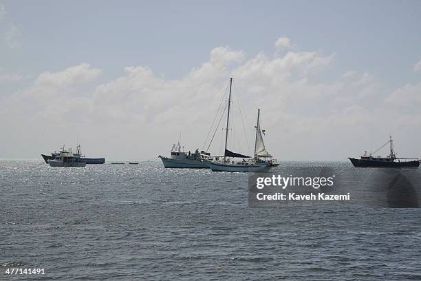 Boats anchor on the island's seafront on January 24, 2014 in San Andres, Colombia. Colombia has a territorial dispute with Nicaragua regarding San...