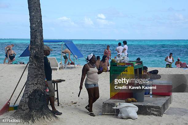 People enjoy a day on the sandy beach on January 26, 2014 in San Andres, Colombia. Colombia has a territorial dispute with Nicaragua regarding San...