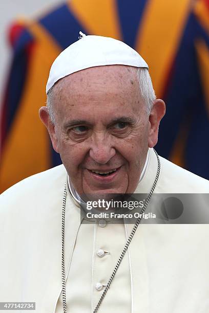 Pope Francis arrives in St. Peter's Square for a meeting with the Roman Diocesans on June 14, 2015 in Vatican City, Vatican. The Pontiff invited...