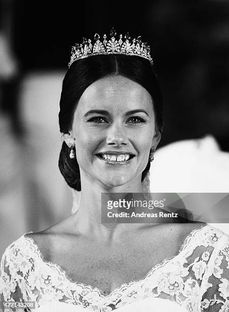 Princess Sofia of Sweden smiles after her marriage ceremony to Prince Carl Philip of Sweden at The Royal Palace on June 13, 2015 in Stockholm, Sweden.