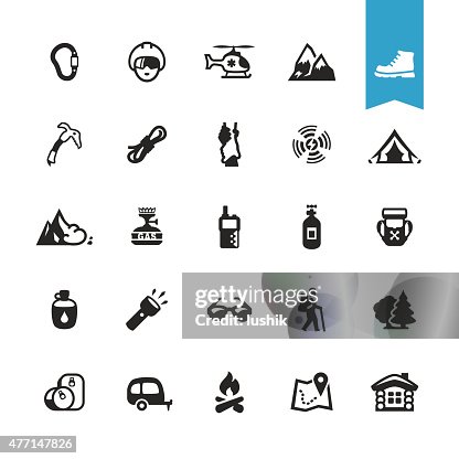 Hiking, Camping and Climbing related vector icons Hiking, Camping and Climbing related vector icons