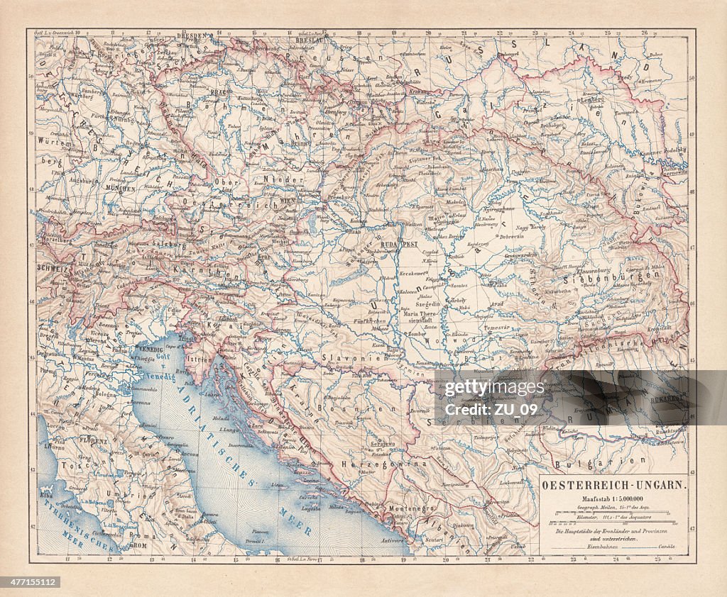 Austro-Hungarian Empire, Habsburg Monarchy, lithograph, published in 1877