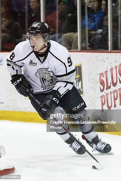 Martin Reway of the Gatineau Olympiques skates with the puck against the Val-D'Or Foreurs during the QMJHL game on February 28, 2014 at Robert...