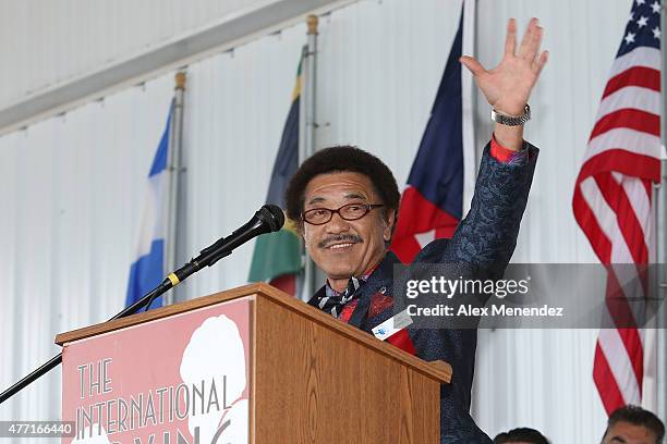 Boxer and inductee Yoko Gushiken speaks during the induction ceremony at the International Boxing Hall of Fame induction Weekend of Champions events...