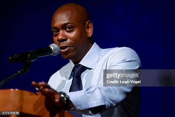 Dave Chappelle speaks during The 2015 Duke Ellington School of the Arts Commencement Ceremony at Lisner Auditorium at George Washington University on...