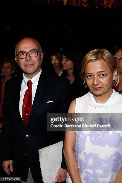 Ministre de l Interieur Bernard Cazeneuve and his wife attend the Farewell Concert of 'les Pretres' at L'Olympia on June 14, 2015 in Paris, France.