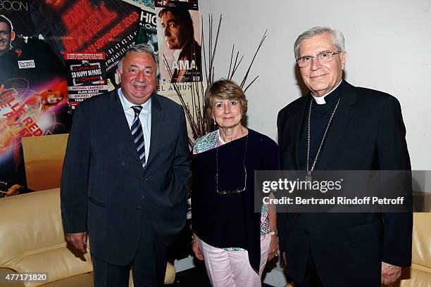 President of Senat Gerard Larcher and his wife Christine and Monseigneur Jean-Michel di Falco Leandri attend the Farewell Concert of 'les Pretres' at...