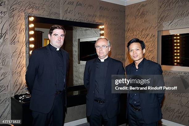 Pere Charles Troesch, Pere Jean-Michel Bardet and Joseph Dinh Nguyen Nguyen attend the Farewell Concert of 'les Pretres' at L'Olympia on June 14,...