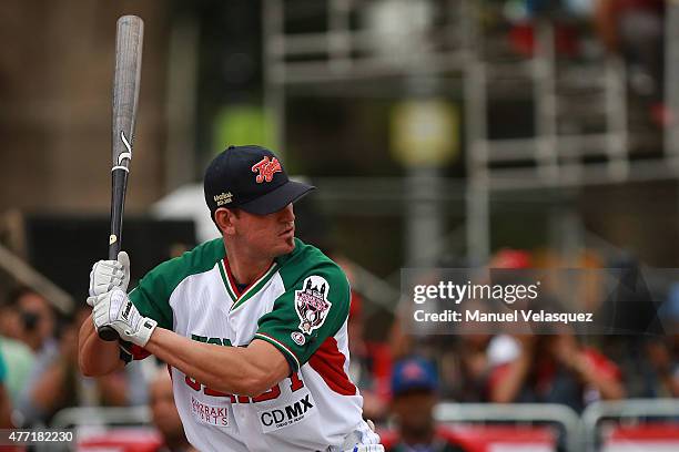 Jorge Cantu of Tigres de Quintana Roo prepares to bat during the Home Run Derby as part of Mexican Baseball League 90th anniversary celebration at...