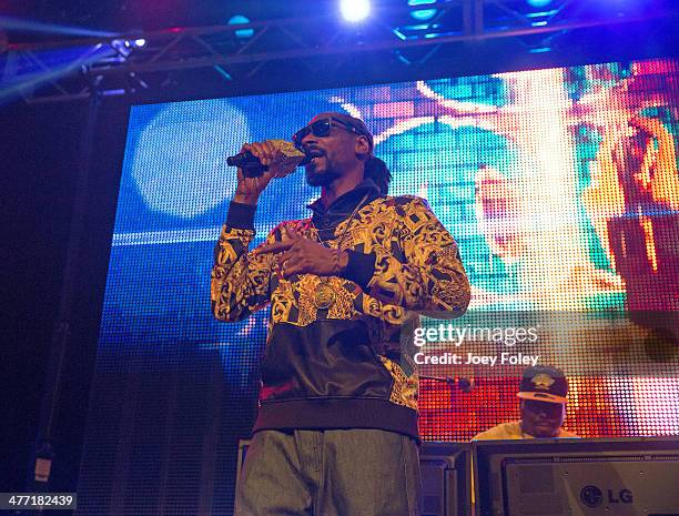 Snoop Lion a.k.a. Snoop Dogg performs live onstage at The Vogue on February 22, 2014 in Indianapolis, Indiana.