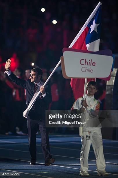 Flag bearer of Chile Tomas Gonzalez during the Opening Ceremony of the X South American Games Santiago 2014 at Estadio Nacional on March 07, 2014 in...