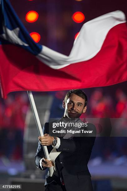 Flag bearer of Chile Tomas Gonzalez during the Opening Ceremony of the X South American Games Santiago 2014 at Estadio Nacional on March 07, 2014 in...