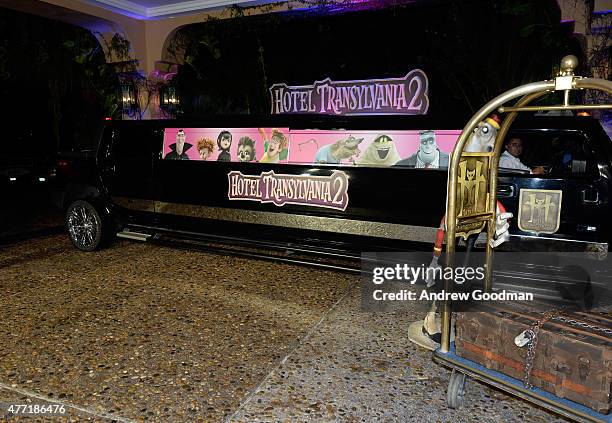 The Hotel Transylvania 2 limo arrives at the "Hotel Transylvania 2" photo call during Summer Of Sony Pictures Entertainment 2015 at The Ritz-Carlton...