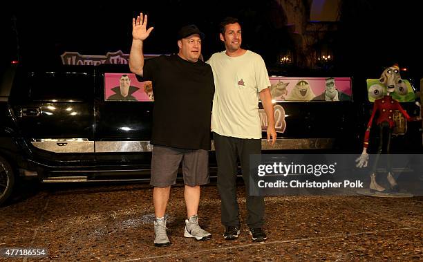 Actors Kevin James and Adam Sandler attend the "Hotel Transylvania 2" photo call during Summer Of Sony Pictures Entertainment 2015 at The...