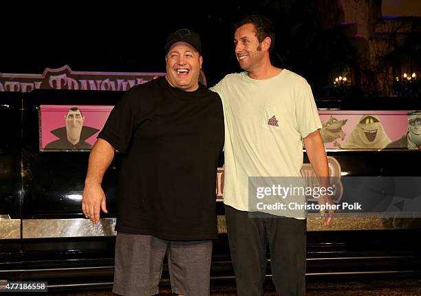 Actors Kevin James and Adam Sandler attend the "Hotel Transylvania 2" photo call during Summer Of Sony Pictures Entertainment 2015 at The...