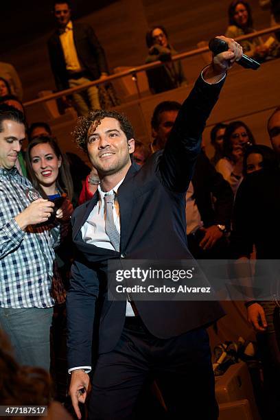 Spanish singer David Bisbal performs on stage during the Cadena Dial 2013 awards at the Miguel Delibes auditorium on March 7, 2014 in Valladolid,...