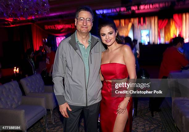 Chairman, Motion Picture Group, Sony Pictures Entertainment Tom Rothman and actress Selena Gomez attend the "Hotel Transylvania 2" party during...