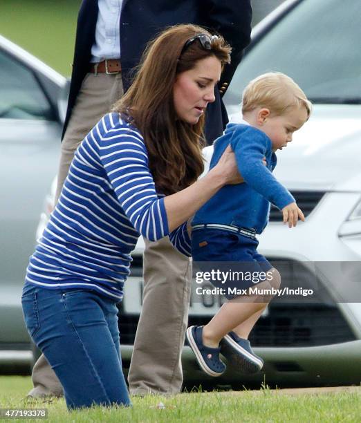 Catherine, Duchess of Cambridge and Prince George of Cambridge attend the Gigaset Charity Polo Match at the Beaufort Polo Club on June 14, 2015 in...