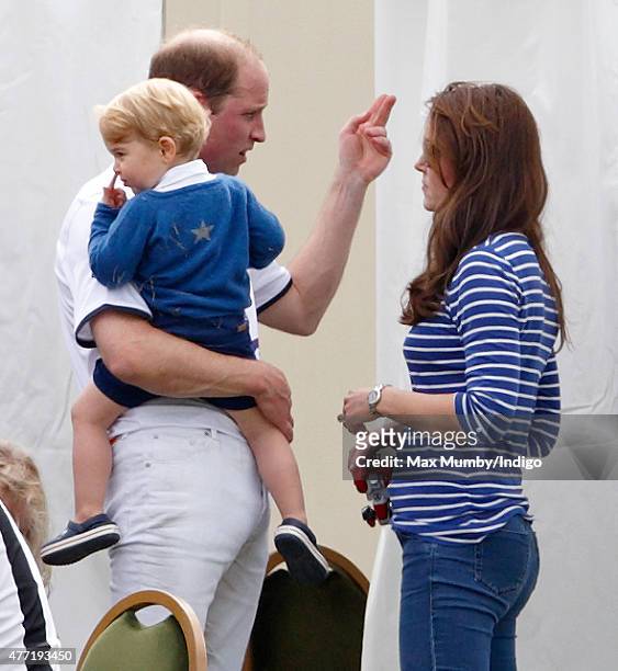 Prince William, Duke of Cambridge, Catherine, Duchess of Cambridge and Prince George of Cambridge attend the Gigaset Charity Polo Match at the...