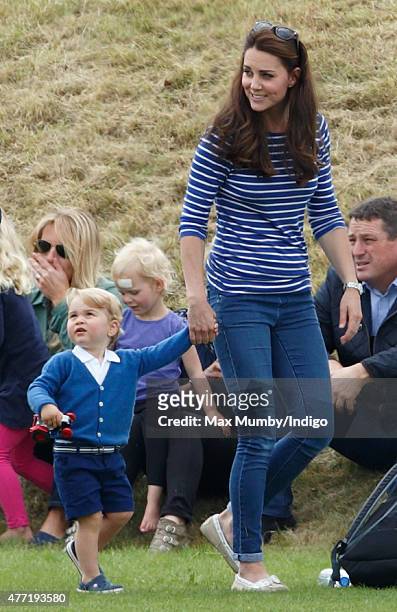Catherine, Duchess of Cambridge and Prince George of Cambridge attend the Gigaset Charity Polo Match at the Beaufort Polo Club on June 14, 2015 in...