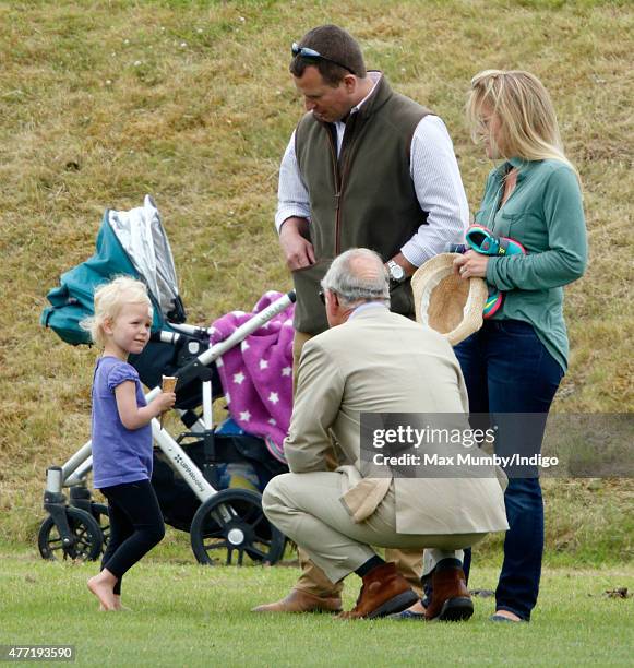 Isla Phillips, Peter Phillips, Prince Charles, Prince of Wales and Autumn Phillips attend the Gigaset Charity Polo Match at the Beaufort Polo Club on...